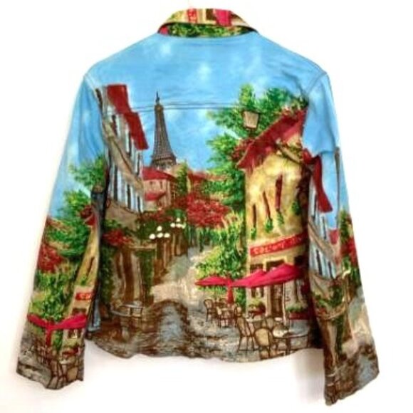 Mirror Image Paris Jacket Sz M Eiffel Tower Cafe European Vacation Artsy - Picture 4 of 5